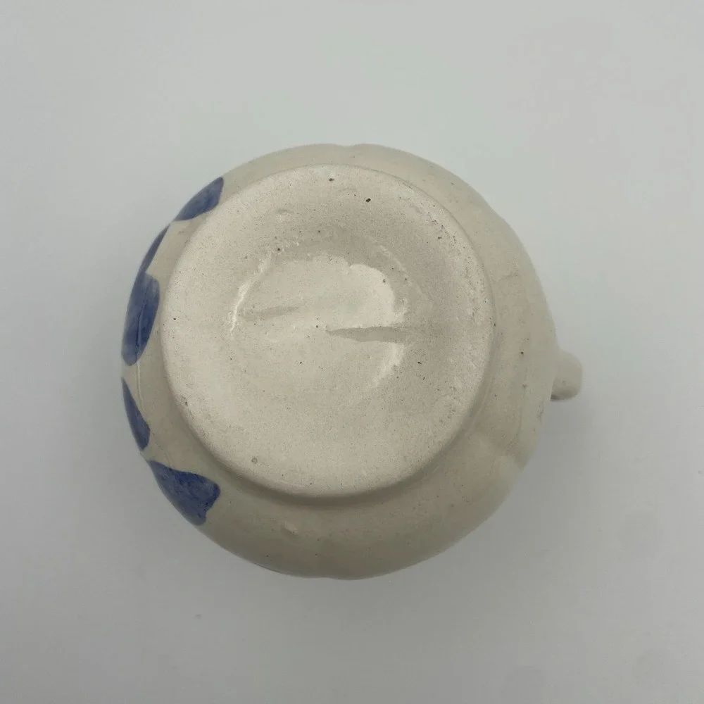Blue & White Stoneware Mug/Vase- Blue Floral On Cream Mug Unmarked Vintage 10 Oz